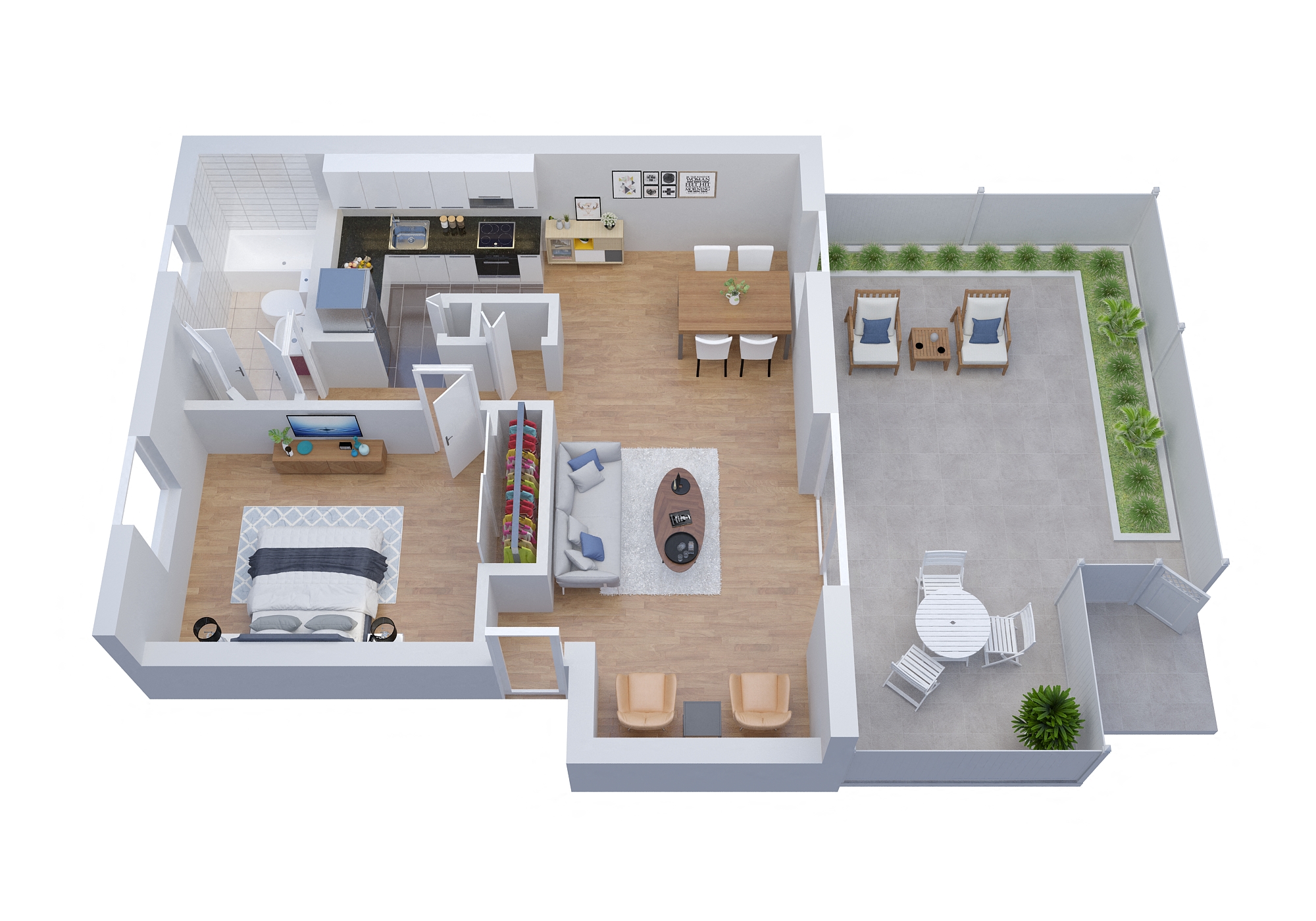 Floor plan for 1 bed, 1 bath, 879 sqft